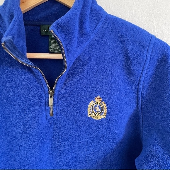 Lauren Ralph Crown Crest Blue Fleece 1/4 Zip Pullover Jacket PS - Picture 2 of 6